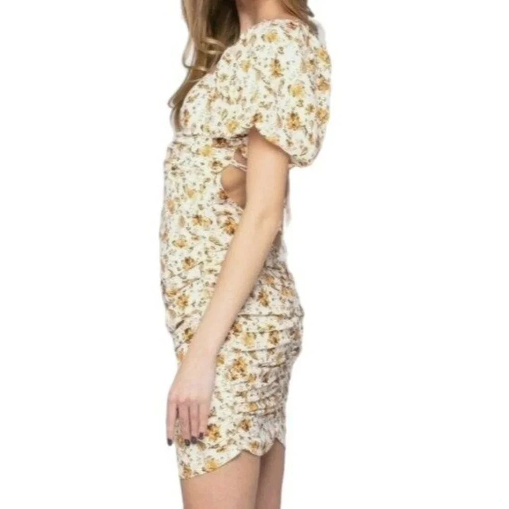 Skylar + Madison Floral Puff Sleeve Strappy Back Mini Dress Ivory Size Small NWT - Picture 4 of 4